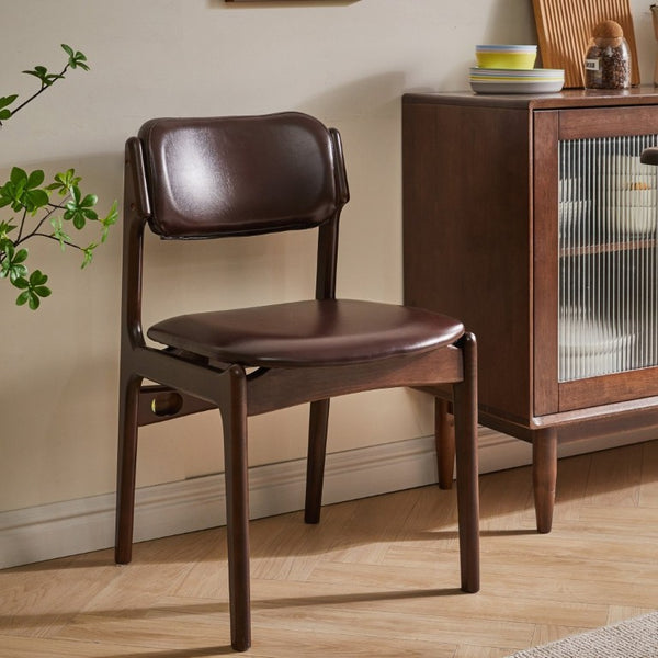 English Elm Modern Walnut Solid Wood PU Leather Dining Chairs Ergonomic Open Back for Kitchen W5368P518278