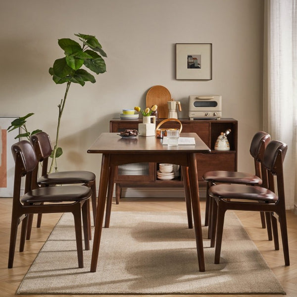 English Elm Modern Walnut Solid Wood PU Leather Dining Chairs Ergonomic Open Back for Kitchen W5368P518278