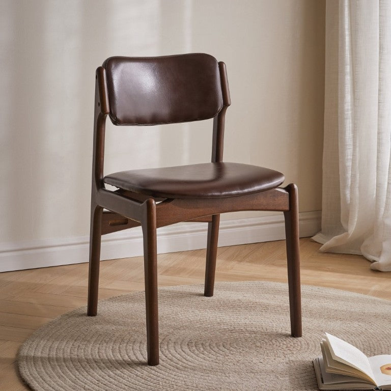 English Elm Modern Walnut Solid Wood PU Leather Dining Chairs Ergonomic Open Back for Kitchen W5368P518278
