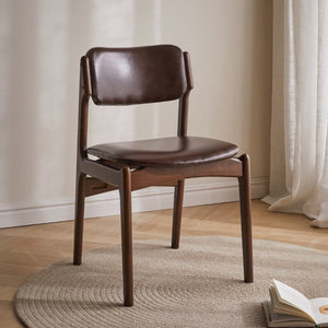 English Elm Modern Walnut Solid Wood PU Leather Dining Chairs Ergonomic Open Back for Kitchen W5368P518278