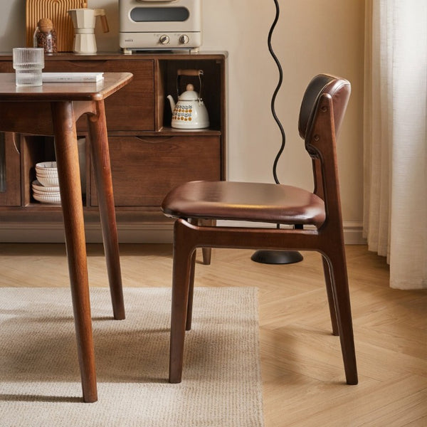 English Elm Modern Walnut Solid Wood PU Leather Dining Chairs Ergonomic Open Back for Kitchen W5368P518278