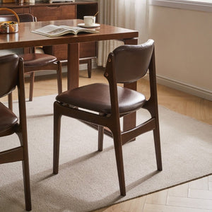English Elm Modern Walnut Solid Wood PU Leather Dining Chairs Ergonomic Open Back for Kitchen W5368P518278