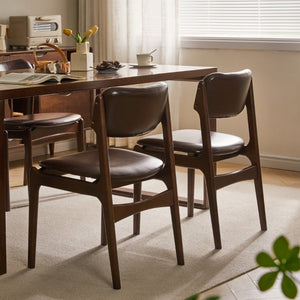 English Elm Modern Walnut Solid Wood PU Leather Dining Chairs Ergonomic Open Back for Kitchen W5368P518278