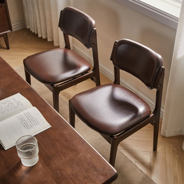 English Elm Modern Walnut Solid Wood PU Leather Dining Chairs Ergonomic Open Back for Kitchen W5368P518278