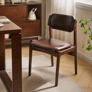 English Elm Modern Walnut Solid Wood PU Leather Dining Chairs Ergonomic Open Back for Kitchen W5368P518278