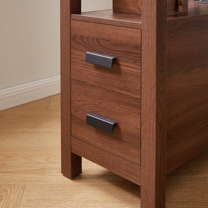 English Elm End Table with Built in USB Charging Drawers Compact Wood Bedside Storage Solution Walnut W5368P523787