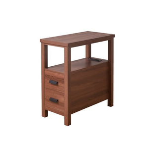 English Elm End Table with Built in USB Charging Drawers Compact Wood Bedside Storage Solution Walnut W5368P523787