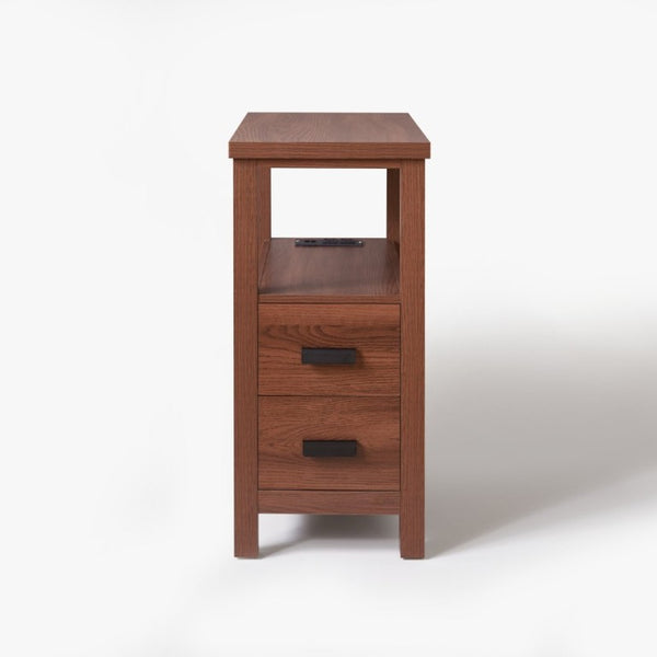 English Elm End Table with Built in USB Charging Drawers Compact Wood Bedside Storage Solution Walnut W5368P523787