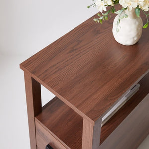 English Elm End Table with Built in USB Charging Drawers Compact Wood Bedside Storage Solution Walnut W5368P523787