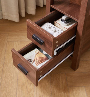 English Elm End Table with Built in USB Charging Drawers Compact Wood Bedside Storage Solution Walnut W5368P523787