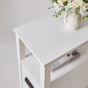 English Elm End Table with Built in USB Charging Drawers Compact Wood Bedside Storage Solution White W5368P523788