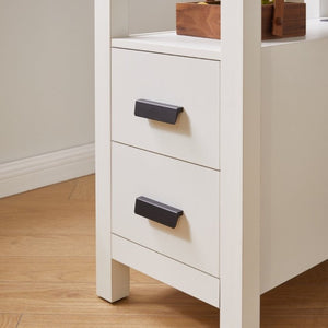English Elm End Table with Built in USB Charging Drawers Compact Wood Bedside Storage Solution White W5368P523788