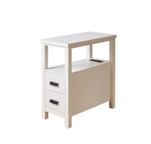 English Elm End Table with Built in USB Charging Drawers Compact Wood Bedside Storage Solution White W5368P523788