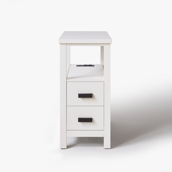 English Elm End Table with Built in USB Charging Drawers Compact Wood Bedside Storage Solution White W5368P523788