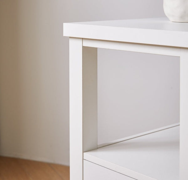 English Elm End Table with Built in USB Charging Drawers Compact Wood Bedside Storage Solution White W5368P523788