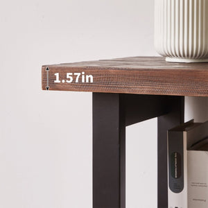 English Elm Rustic Pine Console Table with Rubberwood Legs and Three Tier Open Shelf Storage W5368P527763