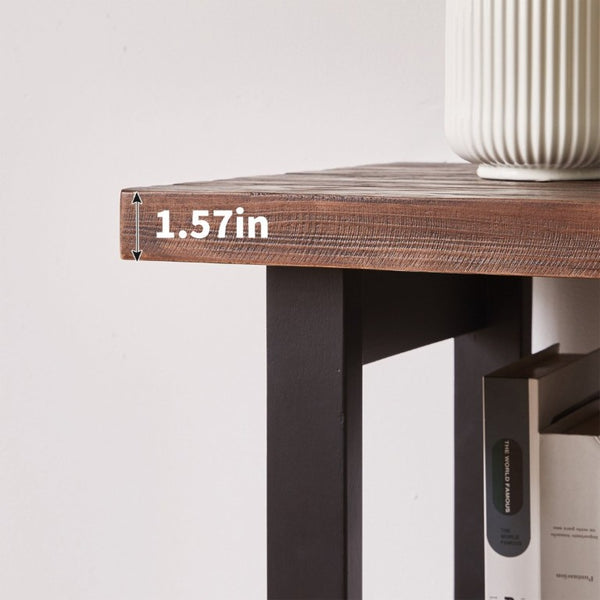English Elm Rustic Pine Console Table with Rubberwood Legs and Three Tier Open Shelf Storage W5368P527763