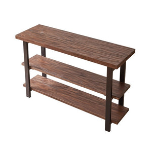 English Elm Rustic Pine Console Table with Rubberwood Legs and Three Tier Open Shelf Storage W5368P527763