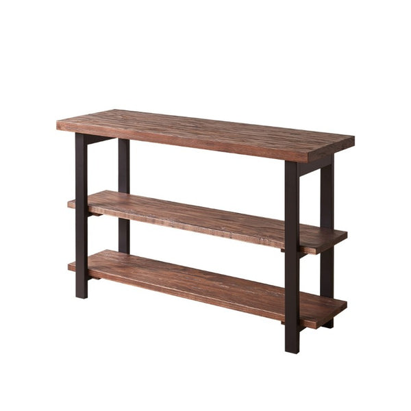 English Elm Rustic Pine Console Table with Rubberwood Legs and Three Tier Open Shelf Storage W5368P527763