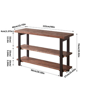 English Elm Rustic Pine Console Table with Rubberwood Legs and Three Tier Open Shelf Storage W5368P527763