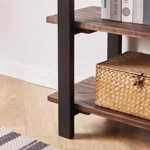 English Elm Rustic Pine Console Table with Rubberwood Legs and Three Tier Open Shelf Storage W5368P527763