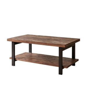 English Elm Rustic Two Tier Pine and Rubberwood Coffee Table with Matte Black Frame for Living Room W5368P527765