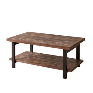 English Elm Rustic Two Tier Pine and Rubberwood Coffee Table with Matte Black Frame for Living Room W5368P527765