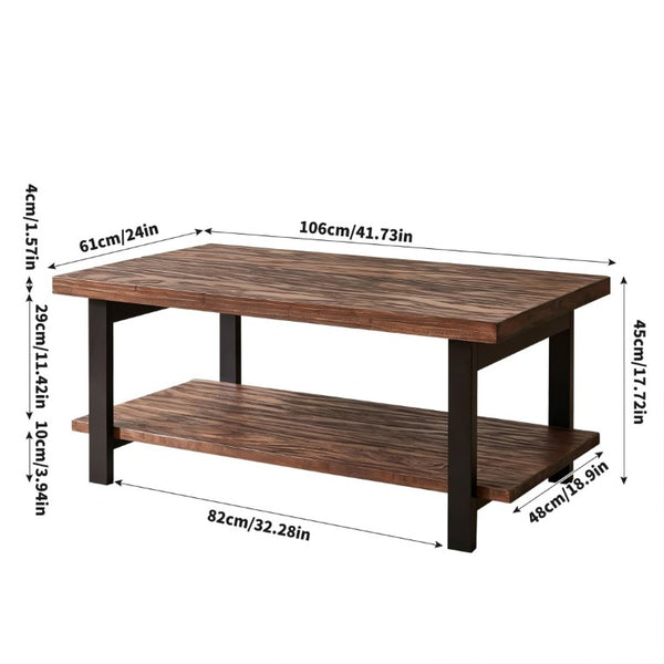 English Elm Rustic Two Tier Pine and Rubberwood Coffee Table with Matte Black Frame for Living Room W5368P527765
