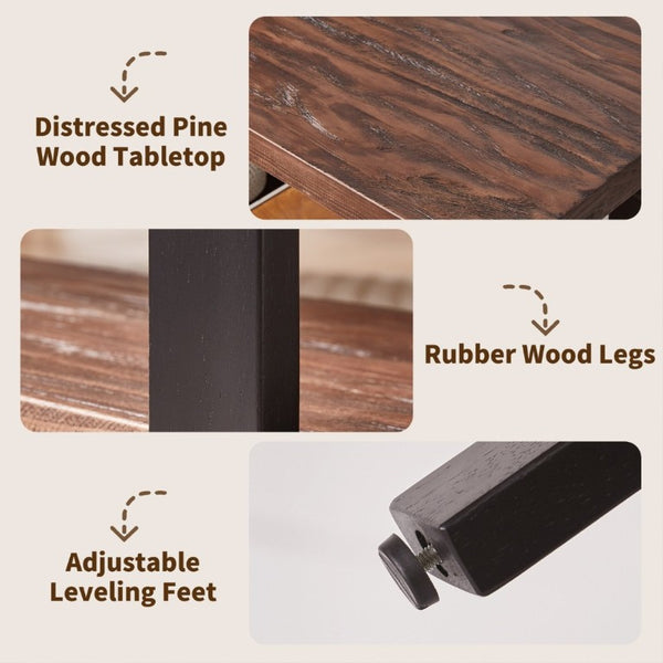 English Elm Rustic Two Tier Pine and Rubberwood Coffee Table with Matte Black Frame for Living Room W5368P527765