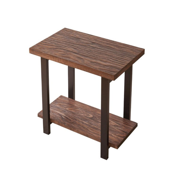 English Elm 2-Tier Industrial Side Table Solid Pine Distressed Top Matte Black Frame Living Room W5368P527766
