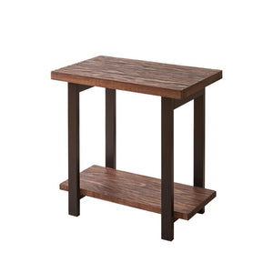 English Elm 2-Tier Industrial Side Table Solid Pine Distressed Top Matte Black Frame Living Room W5368P527766