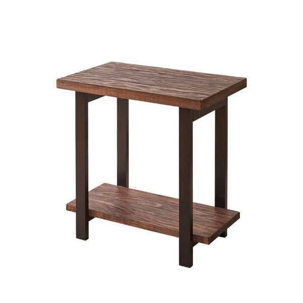 English Elm 2-Tier Industrial Side Table Solid Pine Distressed Top Matte Black Frame Living Room W5368P527766