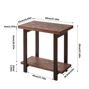 English Elm 2-Tier Industrial Side Table Solid Pine Distressed Top Matte Black Frame Living Room W5368P527766
