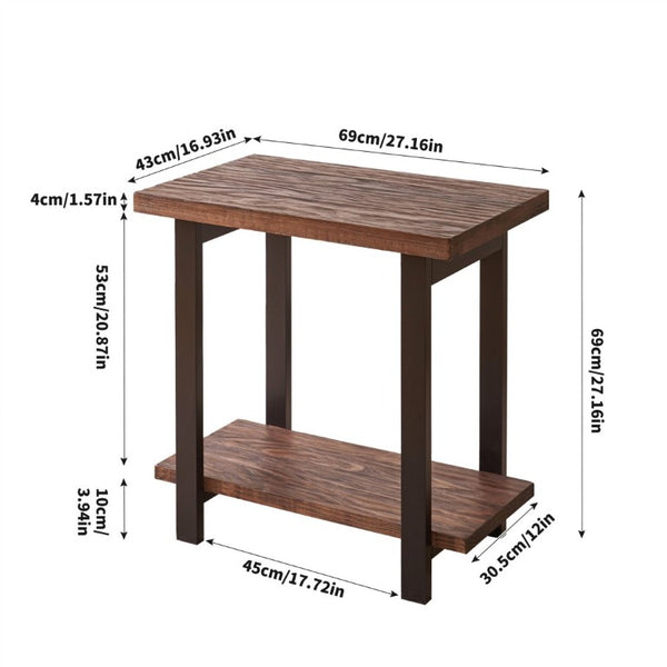 English Elm 2-Tier Industrial Side Table Solid Pine Distressed Top Matte Black Frame Living Room W5368P527766