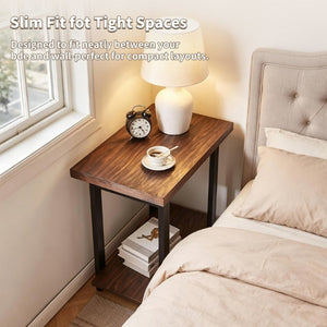 English Elm 2-Tier Industrial Side Table Solid Pine Distressed Top Matte Black Frame Living Room W5368P527766