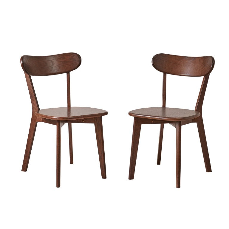 English Elm Solid Oak Dining Chair Set of Two with Butterfly Backrest Mid-Century Walnut Finish W5368P531783