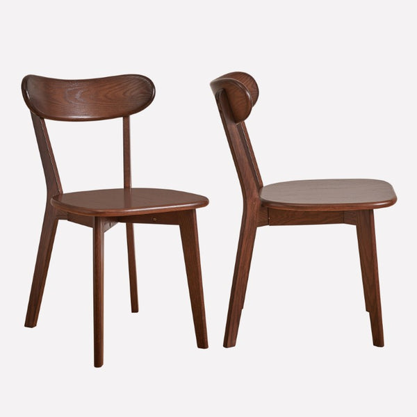 English Elm Solid Oak Dining Chair Set of Two with Butterfly Backrest Mid-Century Walnut Finish W5368P531783