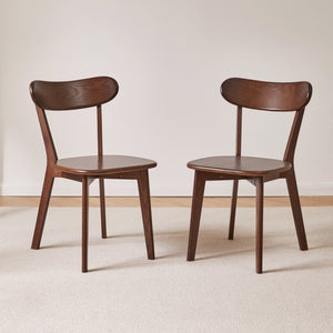 English Elm Solid Oak Dining Chair Set of Two with Butterfly Backrest Mid-Century Walnut Finish W5368P531783