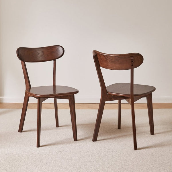 English Elm Solid Oak Dining Chair Set of Two with Butterfly Backrest Mid-Century Walnut Finish W5368P531783