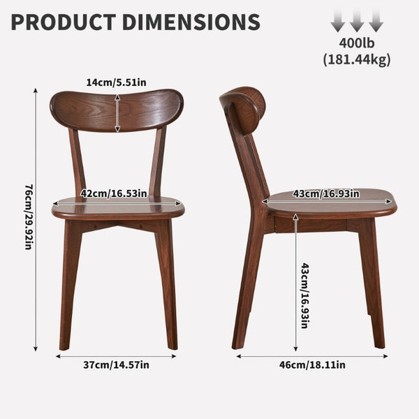 English Elm Solid Oak Dining Chair Set of Two with Butterfly Backrest Mid-Century Walnut Finish W5368P531783