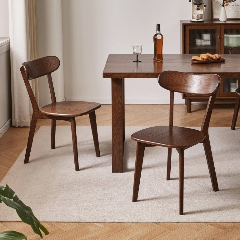 English Elm Solid Oak Dining Chair Set of Two with Butterfly Backrest Mid-Century Walnut Finish W5368P531783