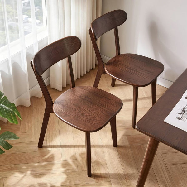 English Elm Solid Oak Dining Chair Set of Two with Butterfly Backrest Mid-Century Walnut Finish W5368P531783