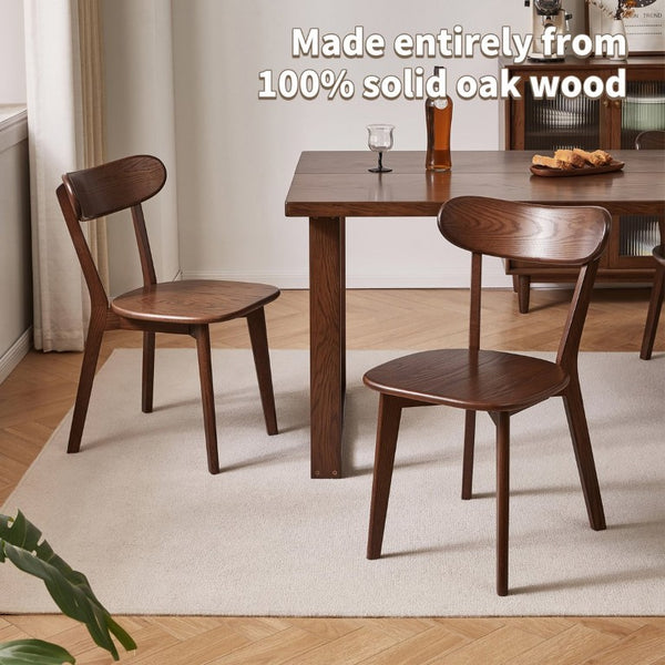 English Elm Solid Oak Dining Chair Set of Two with Butterfly Backrest Mid-Century Walnut Finish W5368P531783