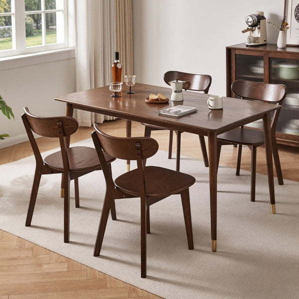 English Elm Solid Oak Dining Chair Set of Two with Butterfly Backrest Mid-Century Walnut Finish W5368P531783