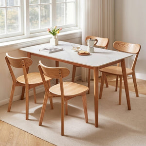 English Elm Set of 2 Solid Wood Dining Chairs with Ergonomic Backrest for Kitchen or Cafe Natural Wood Red Oak W5368P531788