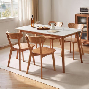 English Elm Set of 2 Solid Wood Dining Chairs with Ergonomic Backrest for Kitchen or Cafe Natural Wood Red Oak W5368P531788