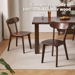 English Elm Set of 2 Solid Wood Dining Chairs with Ergonomic Backrest for Kitchen or Cafe Walnut Rubber Wood W5368P531829