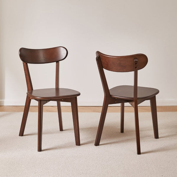 English Elm Set of 2 Solid Wood Dining Chairs with Ergonomic Backrest for Kitchen or Cafe Walnut Rubber Wood W5368P531829