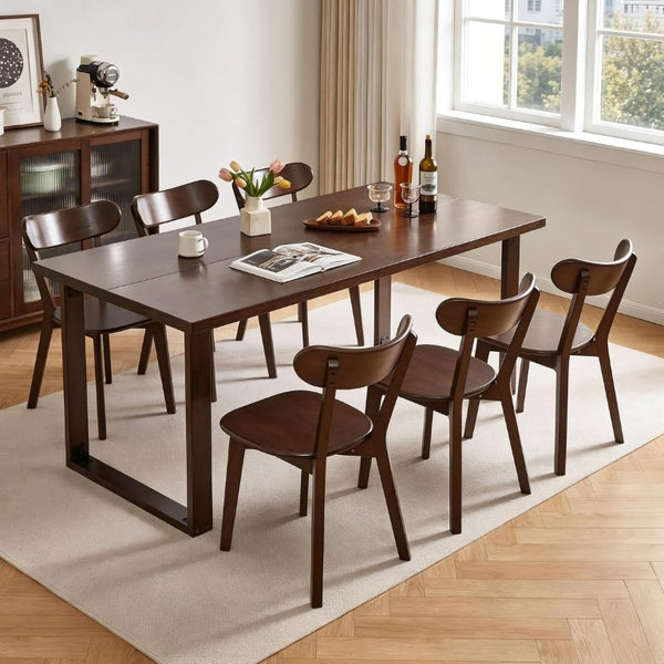 English Elm Set of 2 Solid Wood Dining Chairs with Ergonomic Backrest for Kitchen or Cafe Walnut Rubber Wood W5368P531829