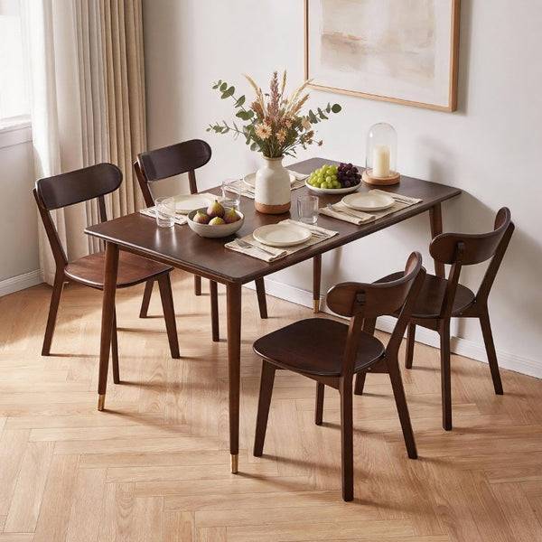 English Elm Set of 2 Solid Wood Dining Chairs with Ergonomic Backrest for Kitchen or Cafe Walnut Rubber Wood W5368P531829